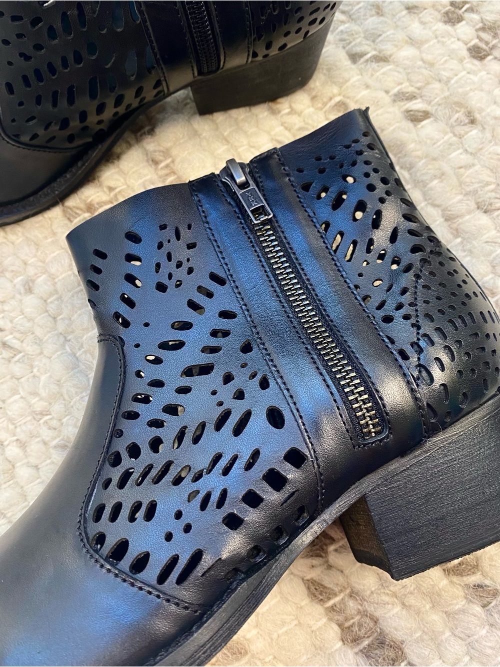 Extreme by Eddie Marc Black Laser Cut Cutout Zip Ankle Booties, Size 7 - Picture 10 of 10